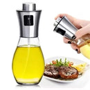 Azeiteira spray de vidro de 200ml com tampa inox para aplicar azeite, vinagre e temperos líquidos na cozinha.