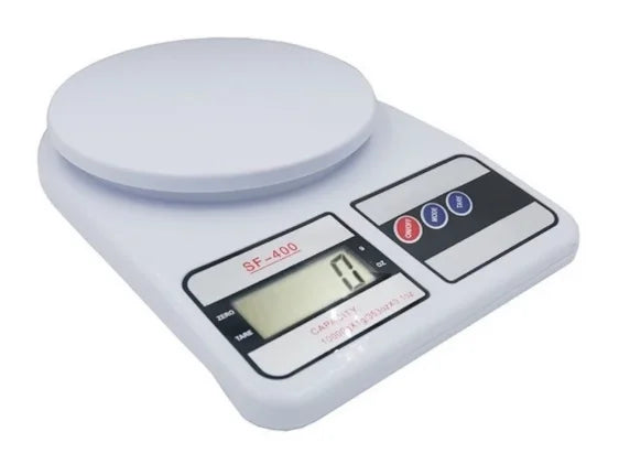 Balança digital de precisão para cozinha com capacidade de até 10kg para pesar alimentos e ingredientes.