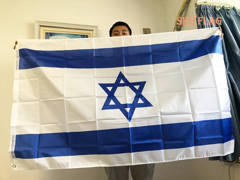 Bandeira nacional de Israel tamanho 90x150cm confeccionada em poliéster para decoração, eventos culturais e coleções