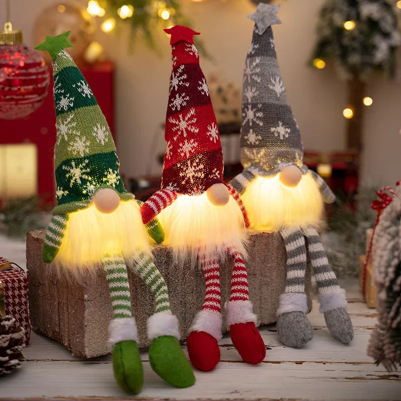 Boneco duende natalino sem rosto com iluminação LED para decoração de Natal