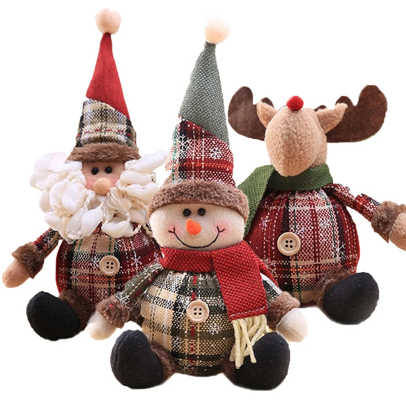 Boneco decorativo de Natal com Papai Noel, rena ou boneco de neve para decoração de mesa e ambientes da casa.