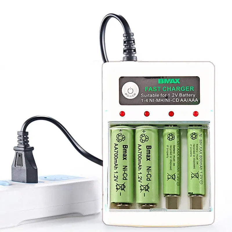 Carregador bivolt para pilhas recarregáveis AA e AAA Ni-MH e Ni-CD de 1,2V