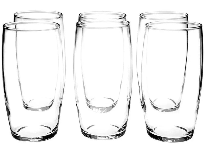 Jogo com 6 copos de vidro de 300ml para servir água, sucos e outras bebidas