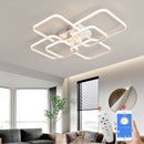 Lustre LED moderno NEO Gleam instalado no teto de uma sala de estar contemporânea com iluminação elegante e uniforme.