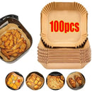 Papéis descartáveis antiaderentes para Air Fryer, ideais para assar, grelhar e cozinhar alimentos mantendo o cesto limpo e facilitando a limpeza.