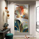 Quadro abstrato floral em tela com linhas douradas modernas para decoração sofisticada de sala de estar e ambientes elegantes
