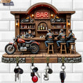 2D Flat, 1pc, Motorcycle Bar Theme Key Hook, Wooden Multifunctional Home Key Rack, with Four Metal Hooks, Wall Decoration,