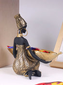Escultura Decorativa Africana com Bandeja – Ornamento Vintage para Organização e Decoração de Ambientes