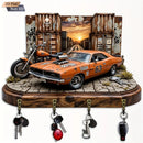 Cabideiro Decorativo Muscle Car em Madeira – Suporte de Parede com 4 Ganchos Metálicos para Chaves e Acessórios