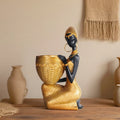 Escultura Decorativa Africana com Bandeja – Ornamento Vintage para Organização e Decoração de Ambientes