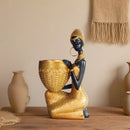 Escultura Decorativa Africana com Bandeja – Ornamento Vintage para Organização e Decoração de Ambientes