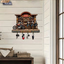 2D Flat, 1pc, Motorcycle Bar Theme Key Hook, Wooden Multifunctional Home Key Rack, with Four Metal Hooks, Wall Decoration,