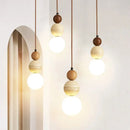 Pendente LED Bauhaus Creme em Pedra e Madeira – Luminária Designer para Quarto, Sala e Espaços Gourmet