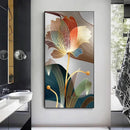 Quadro Abstrato Floral com Linhas Douradas – Tela Decorativa Moderna para Sala e Ambientes Sofisticados