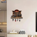 2D Flat, 1pc, Motorcycle Bar Theme Key Hook, Wooden Multifunctional Home Key Rack, with Four Metal Hooks, Wall Decoration,