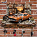 Cabideiro Decorativo Muscle Car em Madeira – Suporte de Parede com 4 Ganchos Metálicos para Chaves e Acessórios