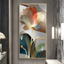 Quadro Abstrato Floral com Linhas Douradas – Tela Decorativa Moderna para Sala e Ambientes Sofisticados
