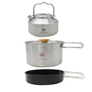 Kit de Panelas para Camping em Aço Inox com Panela, Frigideira e Chaleira