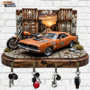 Cabideiro Decorativo Muscle Car em Madeira – Suporte de Parede com 4 Ganchos Metálicos para Chaves e Acessórios