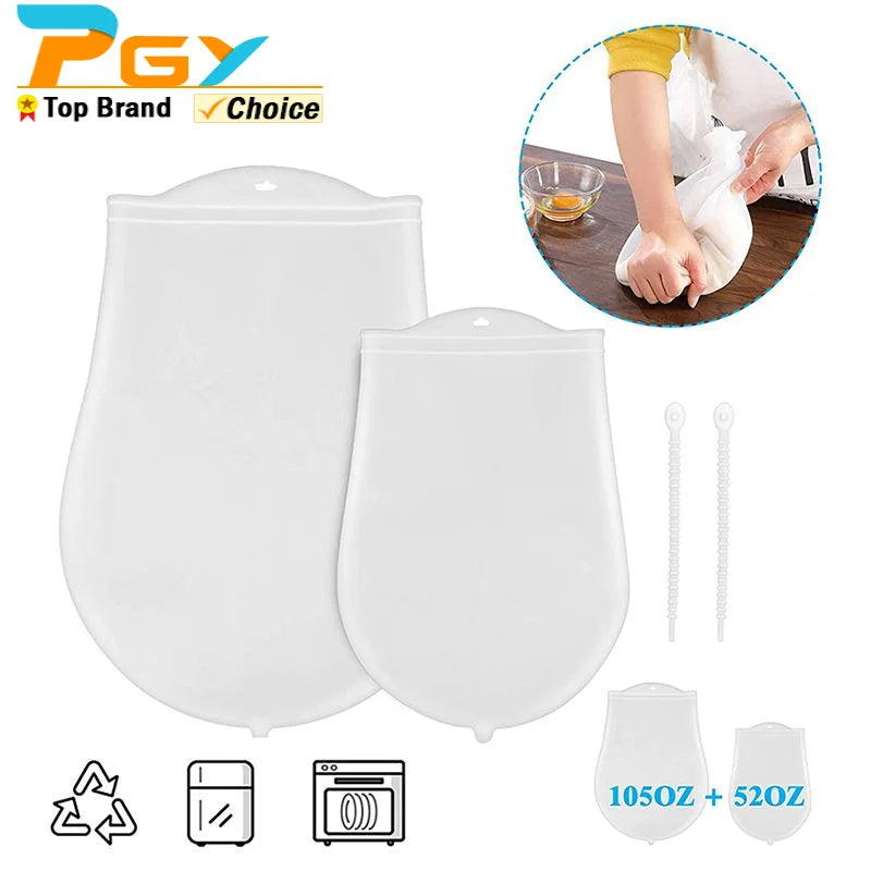 Saco de silicone reutilizável para misturar e sovar massas de pão, pizza e confeitaria, proporcionando preparo limpo e prático na cozinha.