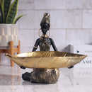 Escultura Decorativa Africana com Bandeja – Ornamento Vintage para Organização e Decoração de Ambientes