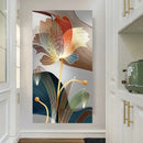 Quadro Abstrato Floral com Linhas Douradas – Tela Decorativa Moderna para Sala e Ambientes Sofisticados