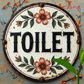 Placa Decorativa Banheiro em Madeira 20cm – Design Floral Elegante para Casa e Comércio