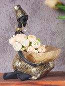 Escultura Decorativa Africana com Bandeja – Ornamento Vintage para Organização e Decoração de Ambientes