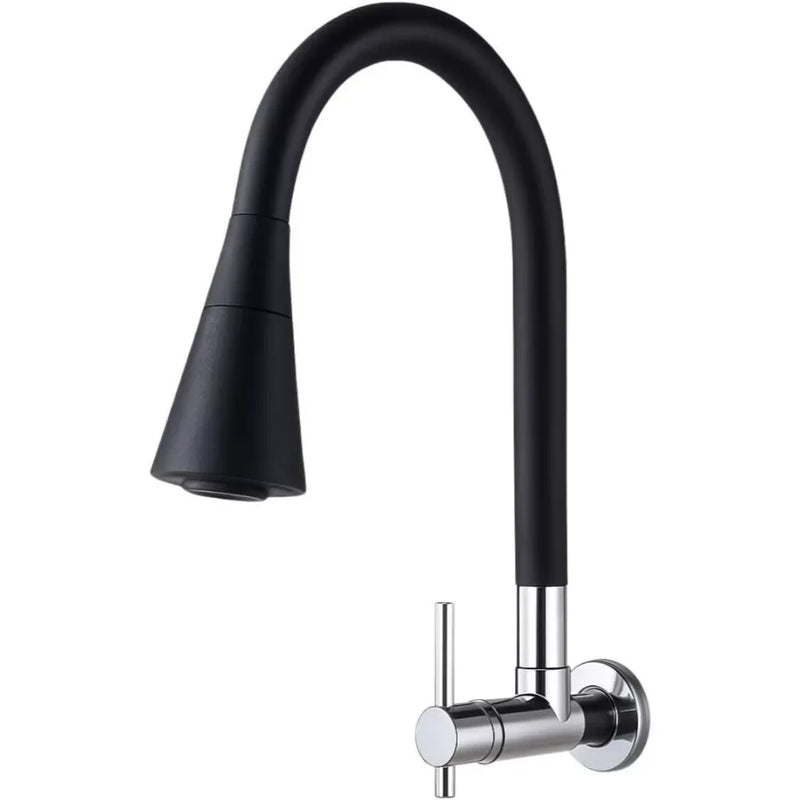 Torneira gourmet de parede com mangueira flexível cromada em aço inoxidável, ideal para trazer praticidade e estilo à cozinha.